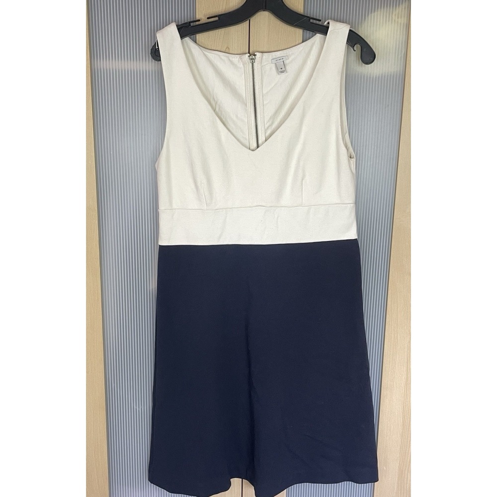 J. Crew Dress Midi Color Block Women's Sz 10 White Blue Sleeveless Shift Sheath